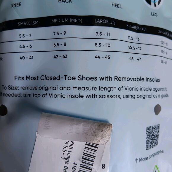 Vionic Relief Insoles Full Length Orthotic Medium Support Size: Sm: Men's 5.5-7 - Picture 7 of 8